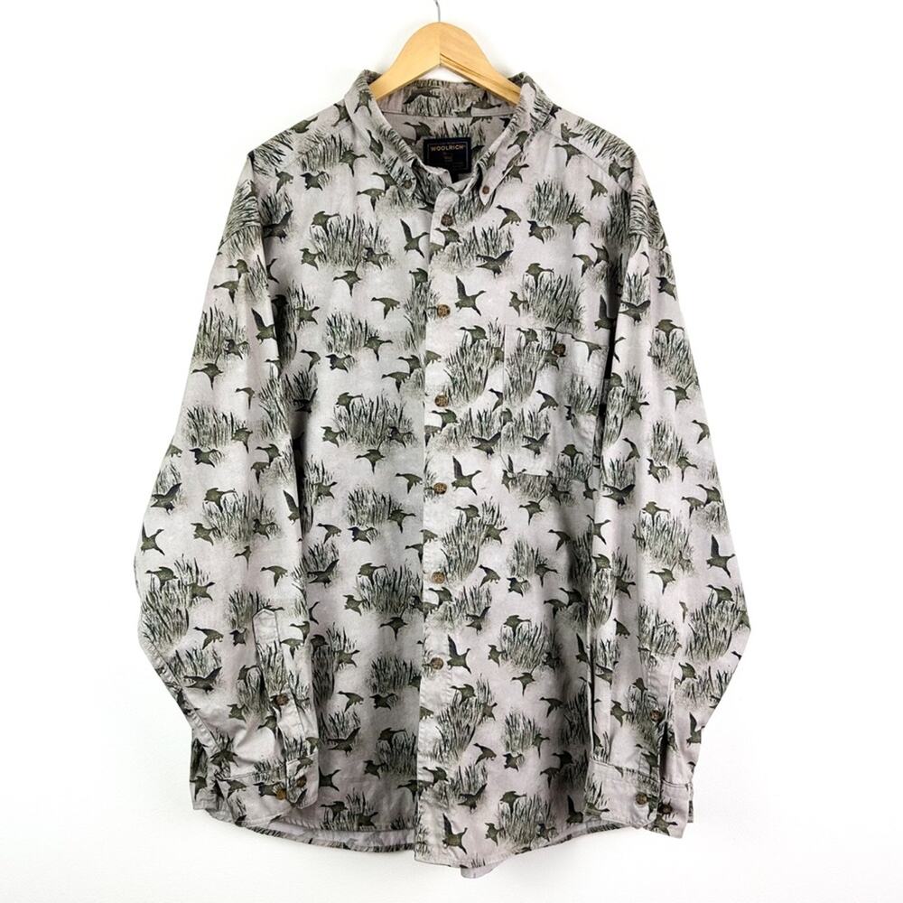 Vintage Woolrich Flying Ducks Print Long‎ Sleeve Button Down Shirt Cabin XXL